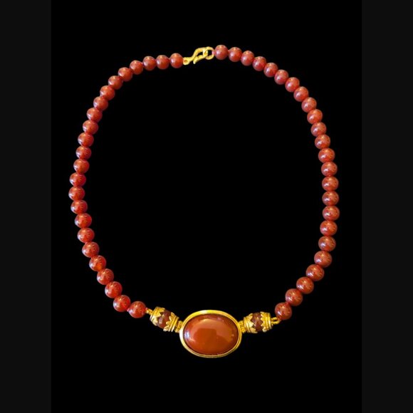 Museum Of Modern Art 24k Gold Plated Carnelian Late Hellenistic 18" Necklace - Picture 6 of 8